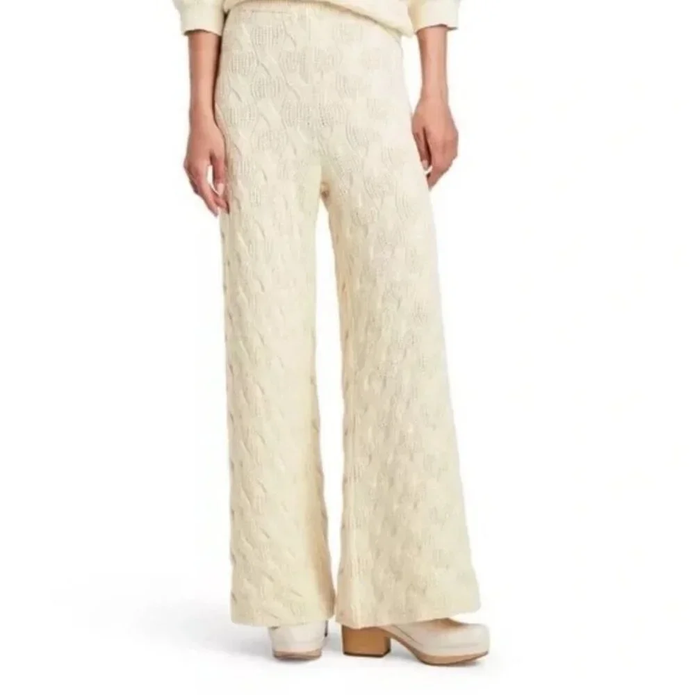 Rachel Comey Cream Cable Knit Wide Leg Palazzo Pants L - Picture 2 of 9